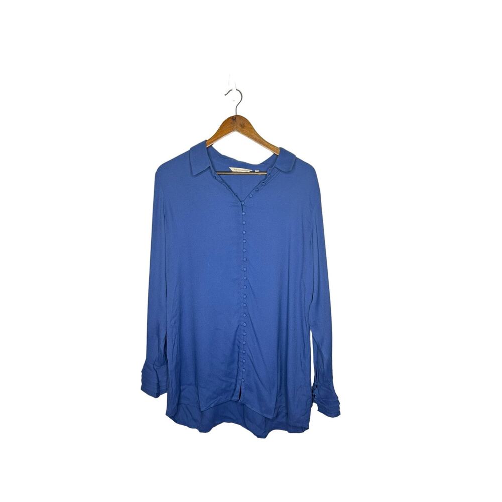 Soft Surroundings Blue Poet Blouse Tunic Top Ruffled Cuffs Large Style‎ 2AT59